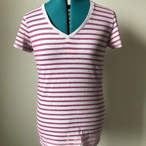UnderArmour white pink stripe short sleeve tee M/L